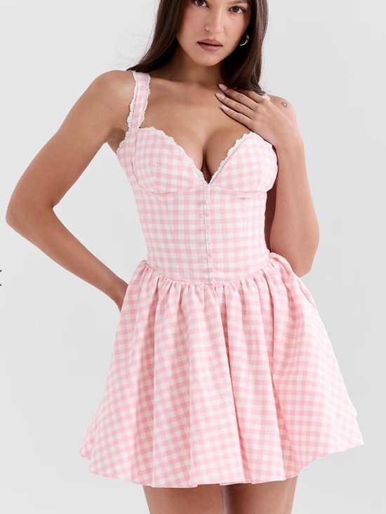 House of CB Dresses & Skirts - House of CB Brigitte Strawberry Shortcake Gingham Corset Mini Dress size medium